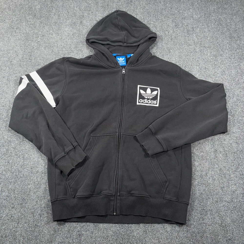 Adidas Originals Trefoil 03 Full Zip Hoodie Mens M Fleece Black Streetwear Faded